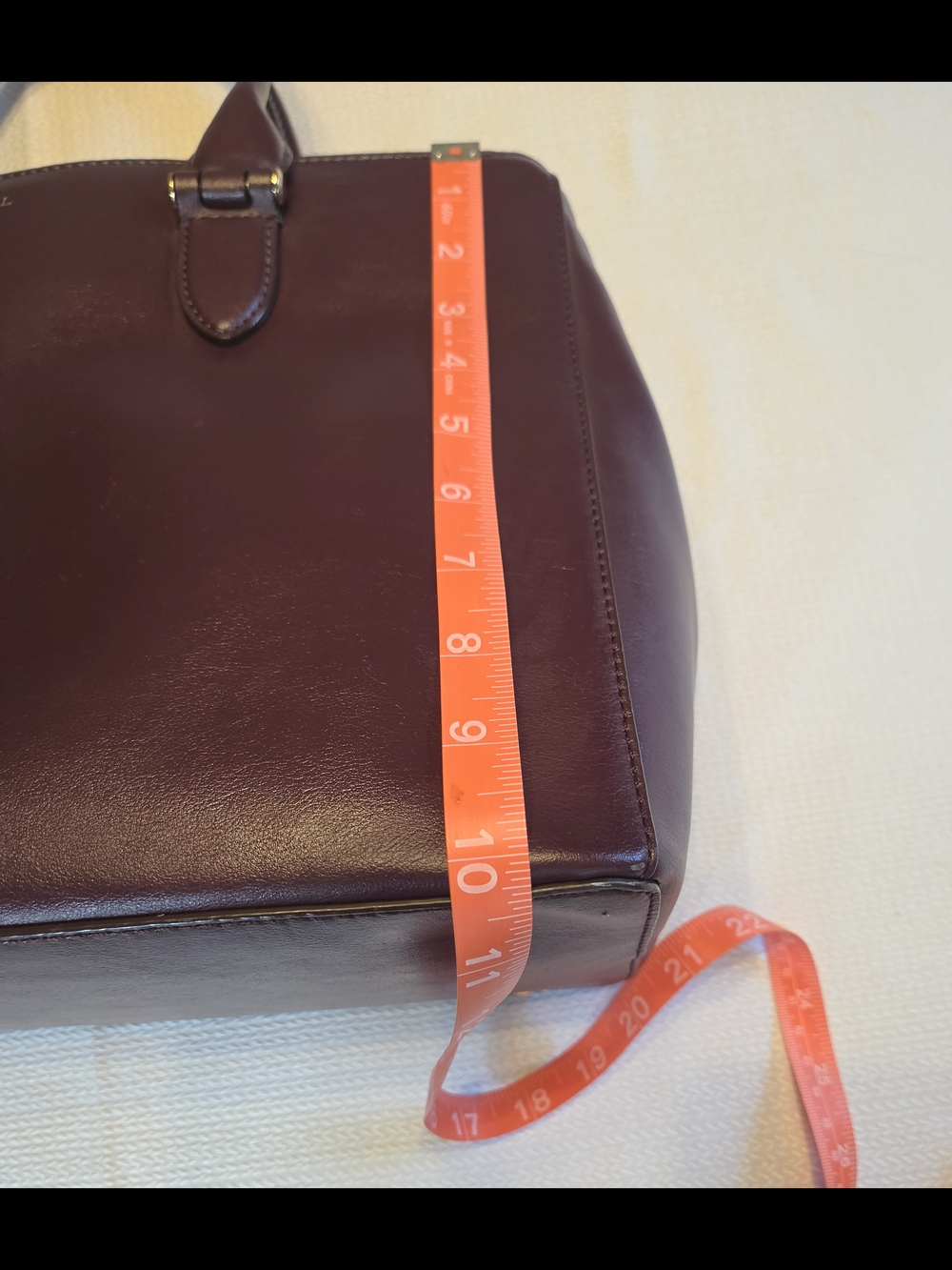 Lauren Ralph Lauren Burgundy Double Zip Leather Satchel with Gold Hardware - Picture 14 of 15
